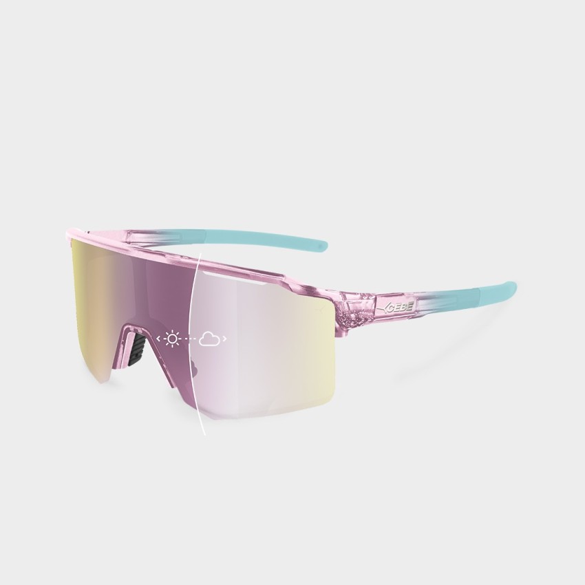 Gafas de deporte fotocromáticas Cébé OUTFLOW LITE S - visión 3/4, talla pequeña semi al aire, colores violetas transparentes